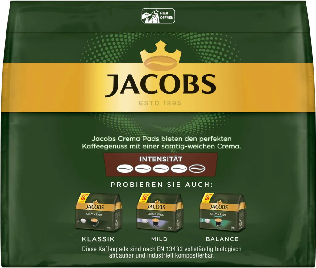JACOBS Pads Crema Kräftig 5 X 18 Getränke - 90 Kaffeepads Senseo Kompatibel 7 JACOBS Pads Crema Kräftig 5 X 18 Getränke - 90 Kaffeepads Senseo Kompatibel – Bild 5