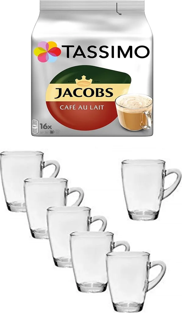 Café Au Lait, + 6 Glastassen Mit Henkel 310cc 3 Café Au Lait, + 6 Glastassen Mit Henkel 310cc