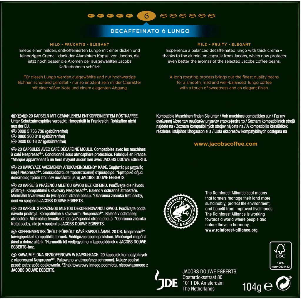 JACOBS Kapseln Lungo 6 Classico & Decaffeinato 6 Je 100 Nespresso®* Kompatibel 8 JACOBS Kapseln Lungo 6 Classico & Decaffeinato 6 Je 100 Nespresso®* Kompatibel – Bild 6