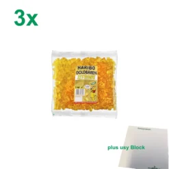 Haribo Goldbären Zitrone Officepack (3x1kg Beutel Gummibärchen Gelb) Sortenrein + Usy Block