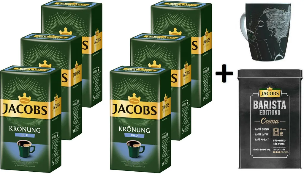 JACOBS Filterkaffee Krönung Mild 6 X 500 G Kaffee Gemahlen + 1 Becher + 1 Dose 3 JACOBS Filterkaffee Krönung Mild 6 X 500 G Kaffee Gemahlen + 1 Becher + 1 Dose