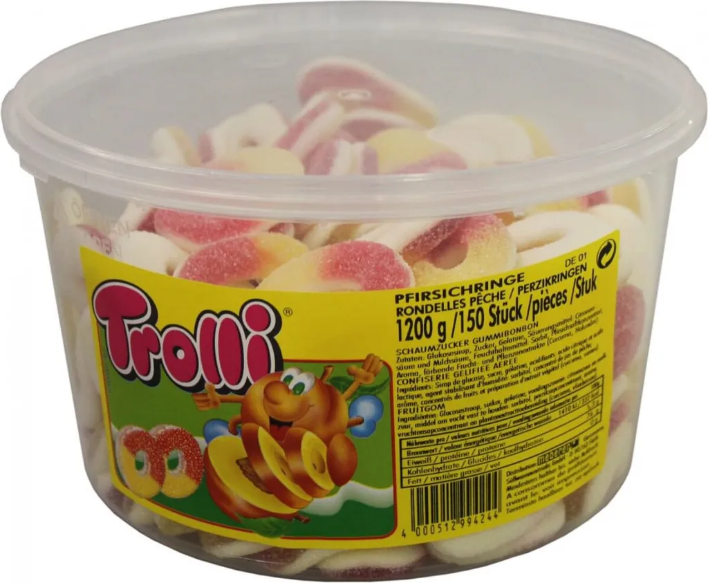 Trolli Saure Pfirsichringe Schaumgummi Fruchtgummi 150 Stück 1200g 5 Trolli Saure Pfirsichringe Schaumgummi Fruchtgummi 150 Stück 1200g – Bild 3
