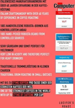 LUCIFER'S ROAST 4x1kg Espresso By KIQO Aus Italien - Starke Kaffeebohnen Für Kaffeevollautomaten Und Siebträger - Säurearm - 100% Robusta (ganze Bohnen, 4x1kg) 9 LUCIFER'S ROAST 4x1kg Espresso By KIQO Aus Italien - Starke Kaffeebohnen Für Kaffeevollautomaten Und Siebträger - Säurearm - 100% Robusta (ganze Bohnen, 4x1kg) -Haribo || Tassimo || Senseo Verkaufsgeschäft 3ed059e3d41ec896fbad0e2ae121586b