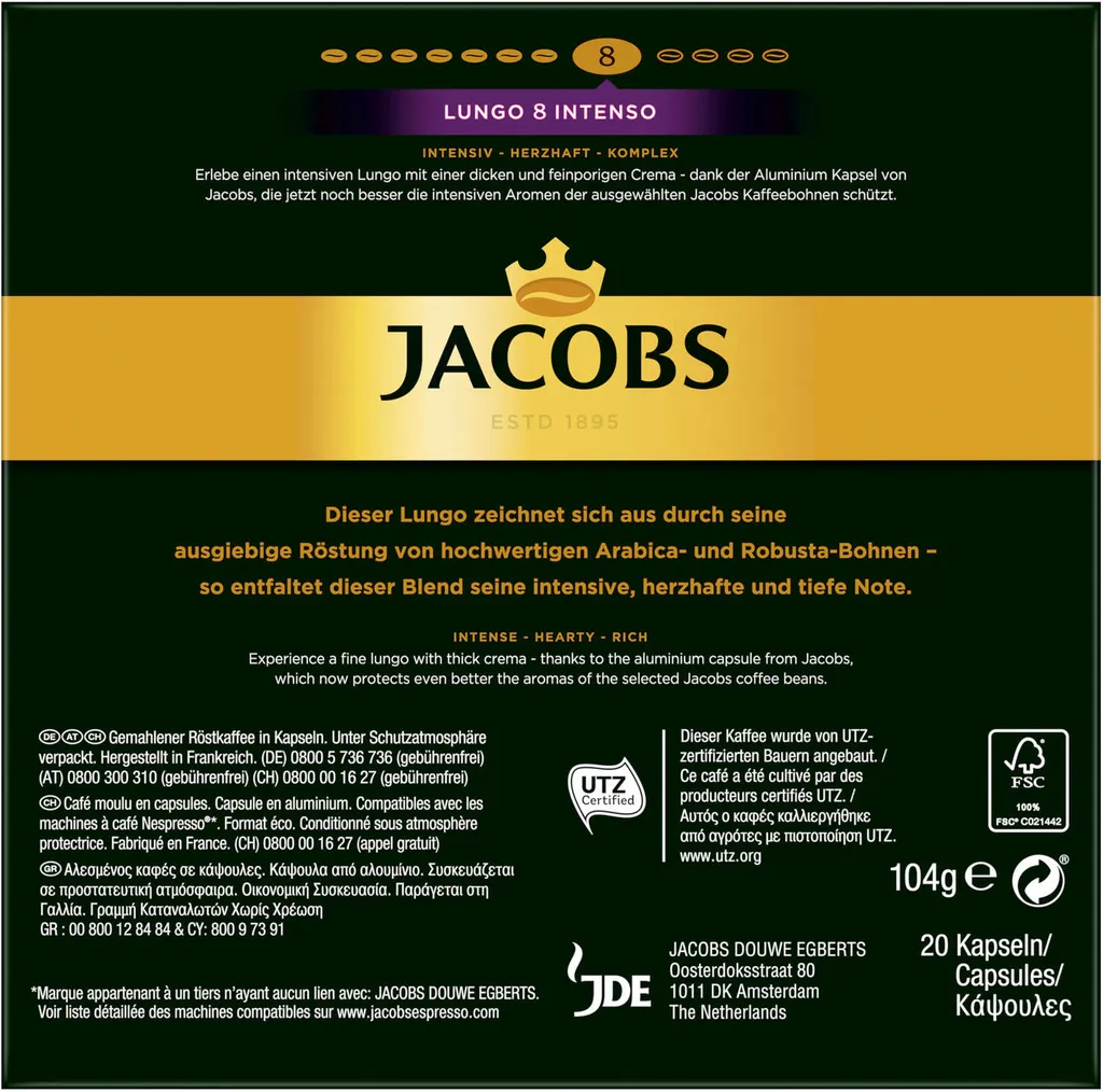 JACOBS Kapseln Nespresso®* Kompatibel 5x20 Lungo 8 Intenso+ 5x20 Decaffeinato 6 5 JACOBS Kapseln Nespresso®* Kompatibel 5x20 Lungo 8 Intenso+ 5x20 Decaffeinato 6 – Bild 3