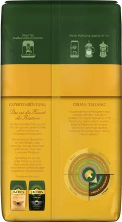 JACOBS Kaffeebohnen Expertenröstung Crema Italiano Bohnenkaffee 2 X 1 Kg Ganze Bohne -Haribo || Tassimo || Senseo Verkaufsgeschäft 4358c430c1e706556883ad4a8c67afaa