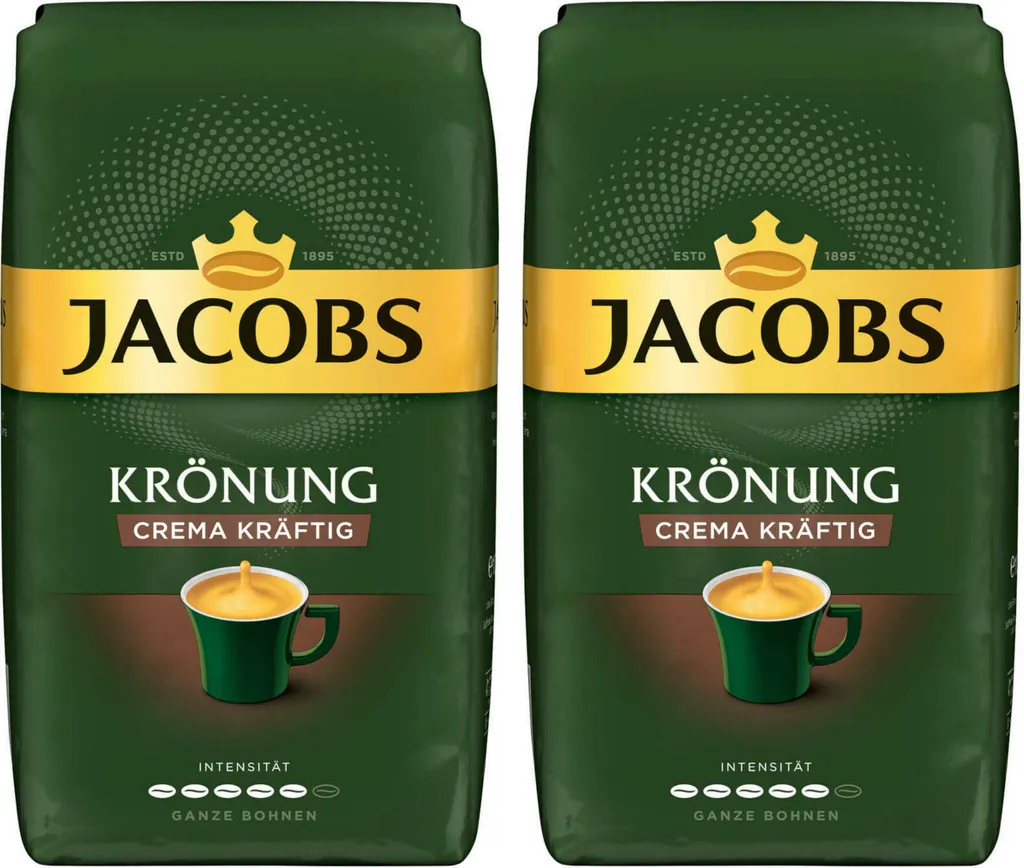 JACOBS Kaffeebohnen Krönung Crema Kräftig 2 X 1kg Ganze Kaffee Bohnen + 1 Aluminium Dose Im Barista-Design 5 JACOBS Kaffeebohnen Krönung Crema Kräftig 2 X 1kg Ganze Kaffee Bohnen + 1 Aluminium Dose Im Barista-Design – Bild 3