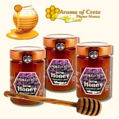 AROMA Of CRETE 11011 - 3 X 450g Thymianhonig Von Kreta + 1 Honig-Dipper Aus Olivenholz