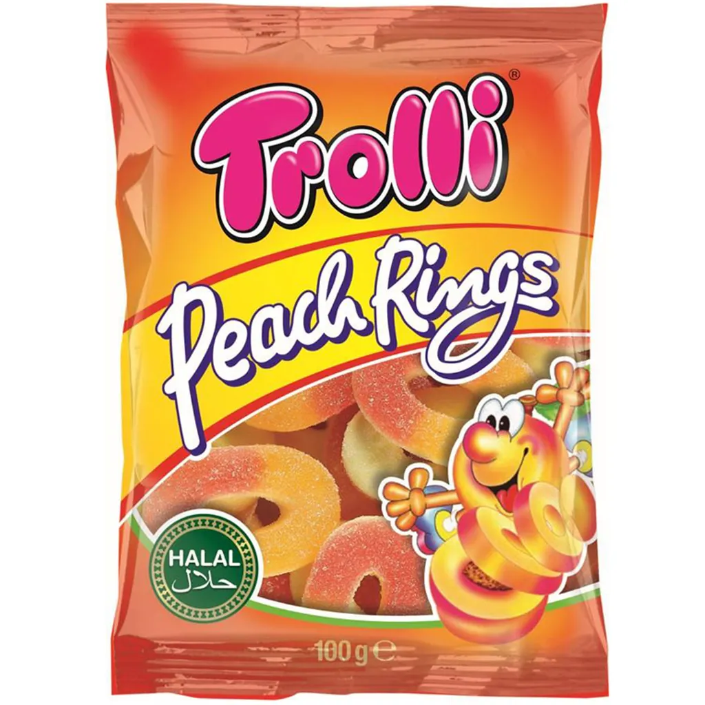 Trolli Peach Rings Halal Saures Fruchtgummi Mit Schaumzucker 100g 3 Trolli Peach Rings Halal Saures Fruchtgummi Mit Schaumzucker 100g