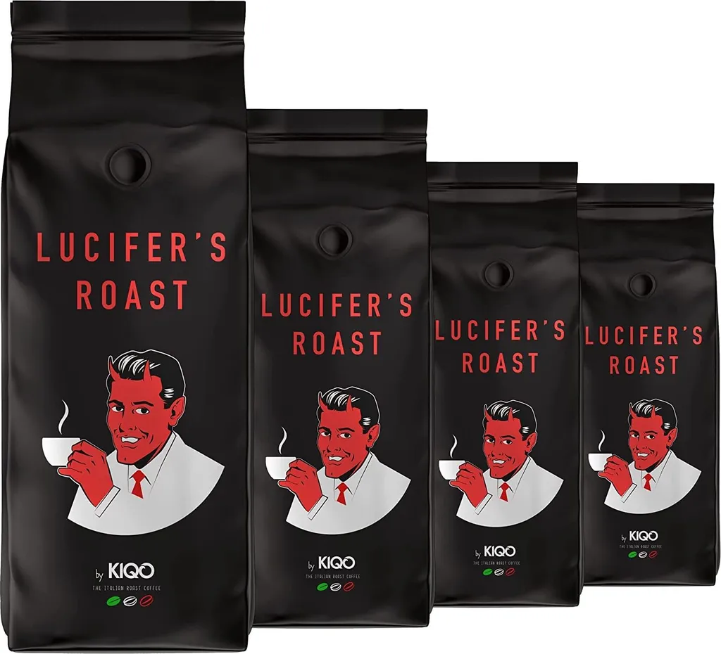 LUCIFER'S ROAST 4x1kg Espresso By KIQO Aus Italien - Starke Kaffeebohnen Für Kaffeevollautomaten Und Siebträger - Säurearm - 100% Robusta (ganze Bohnen, 4x1kg) 3 LUCIFER'S ROAST 4x1kg Espresso By KIQO Aus Italien - Starke Kaffeebohnen Für Kaffeevollautomaten Und Siebträger - Säurearm - 100% Robusta (ganze Bohnen, 4x1kg)
