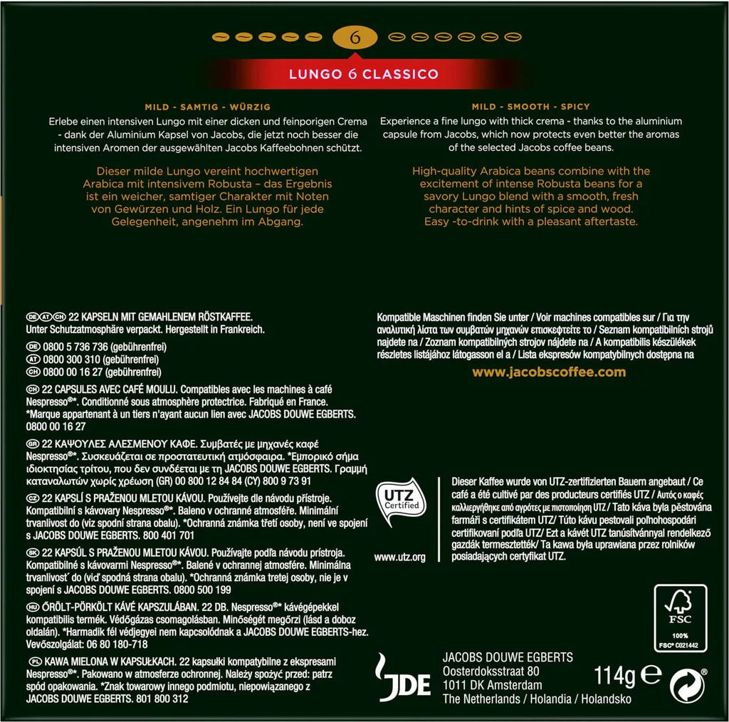JACOBS Kapseln Lungo 6 Classico 10 X 20+2 Nespresso®* Kompatible Kaffeekapseln 6 JACOBS Kapseln Lungo 6 Classico 10 X 20+2 Nespresso®* Kompatible Kaffeekapseln – Bild 4