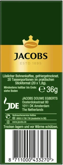 JACOBS Löskaffee Krönung 16 X 20 Sticks Löslicher Kaffee Instantkaffee 320 Getränke 18 JACOBS Löskaffee Krönung 16 X 20 Sticks Löslicher Kaffee Instantkaffee 320 Getränke -Haribo || Tassimo || Senseo Verkaufsgeschäft 7837a7efae665fbc62c9cf155437fa21