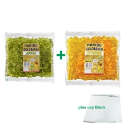 Haribo Goldbären Testpaket Apfel & Zitrone (je 1kg Sortenrein) + Usy Block