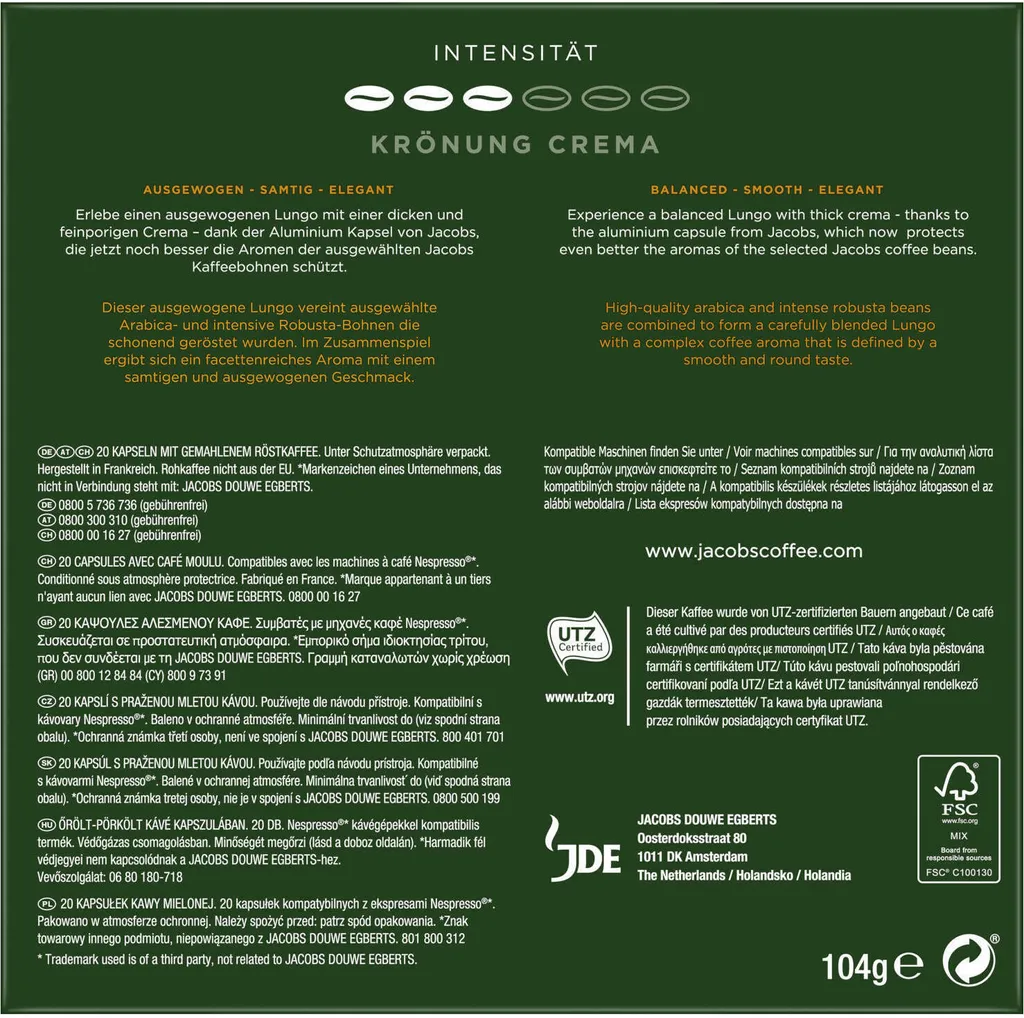 Jacobs Kaffeekapseln Krönung Crema, 20 Nespresso®* Kompatible Kapseln, 1 X 20 Getränke 4 Jacobs Kaffeekapseln Krönung Crema, 20 Nespresso®* Kompatible Kapseln, 1 X 20 Getränke – Bild 2