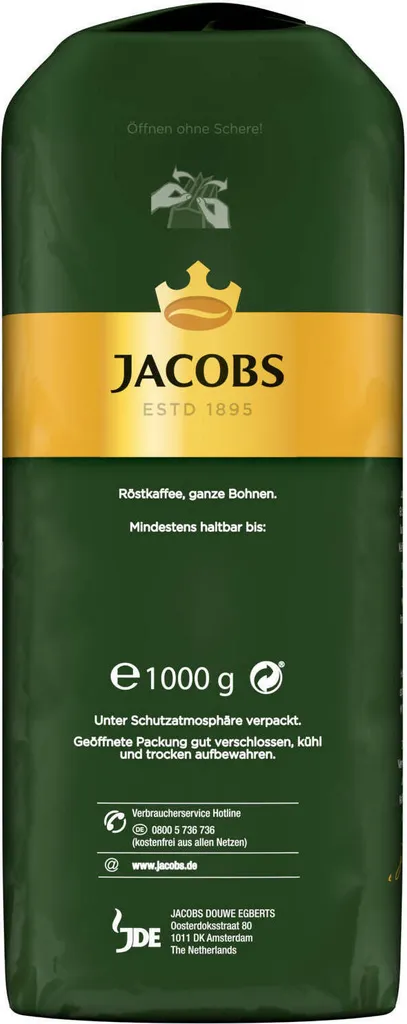 JACOBS Kaffeebohnen Krönung Crema Kräftig 2 X 1kg Ganze Kaffee Bohnen + 1 Aluminium Dose Im Barista-Design 11 JACOBS Kaffeebohnen Krönung Crema Kräftig 2 X 1kg Ganze Kaffee Bohnen + 1 Aluminium Dose Im Barista-Design – Bild 9