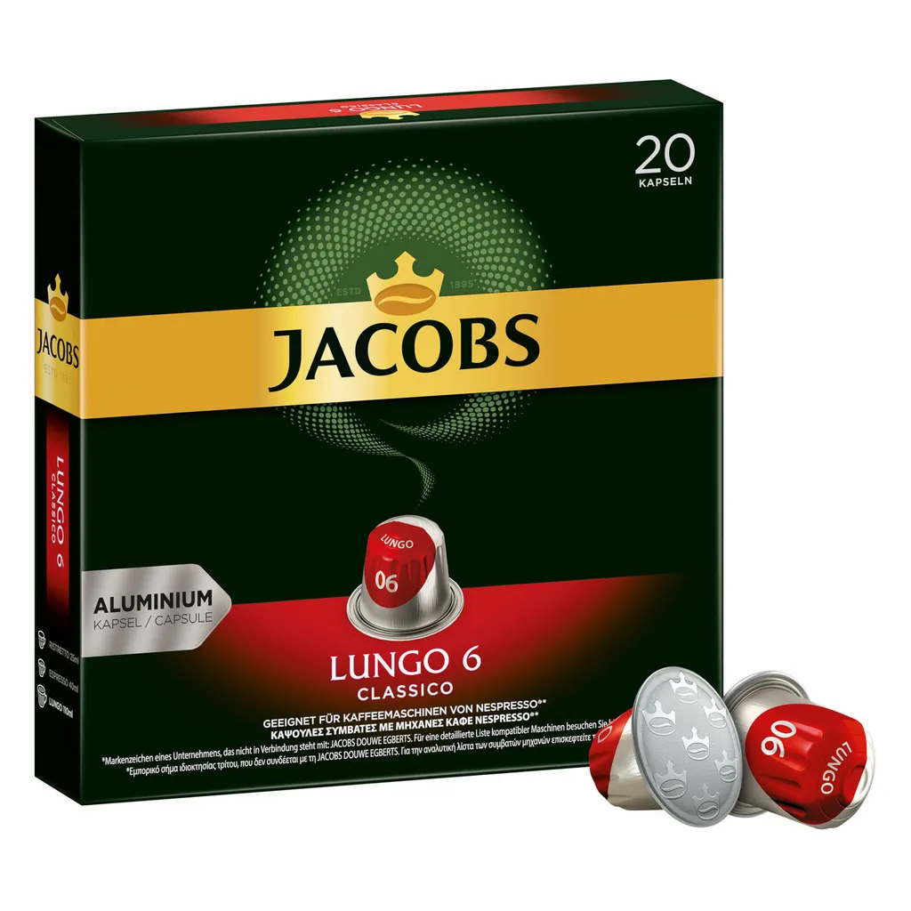 JACOBS Kapseln Nespresso®* Kompatibel 3x20 Lungo 6 Classico + 3x20 Lungo 8 Intenso - Insgesamt 120 Getränke 3 JACOBS Kapseln Nespresso®* Kompatibel 3x20 Lungo 6 Classico + 3x20 Lungo 8 Intenso - Insgesamt 120 Getränke