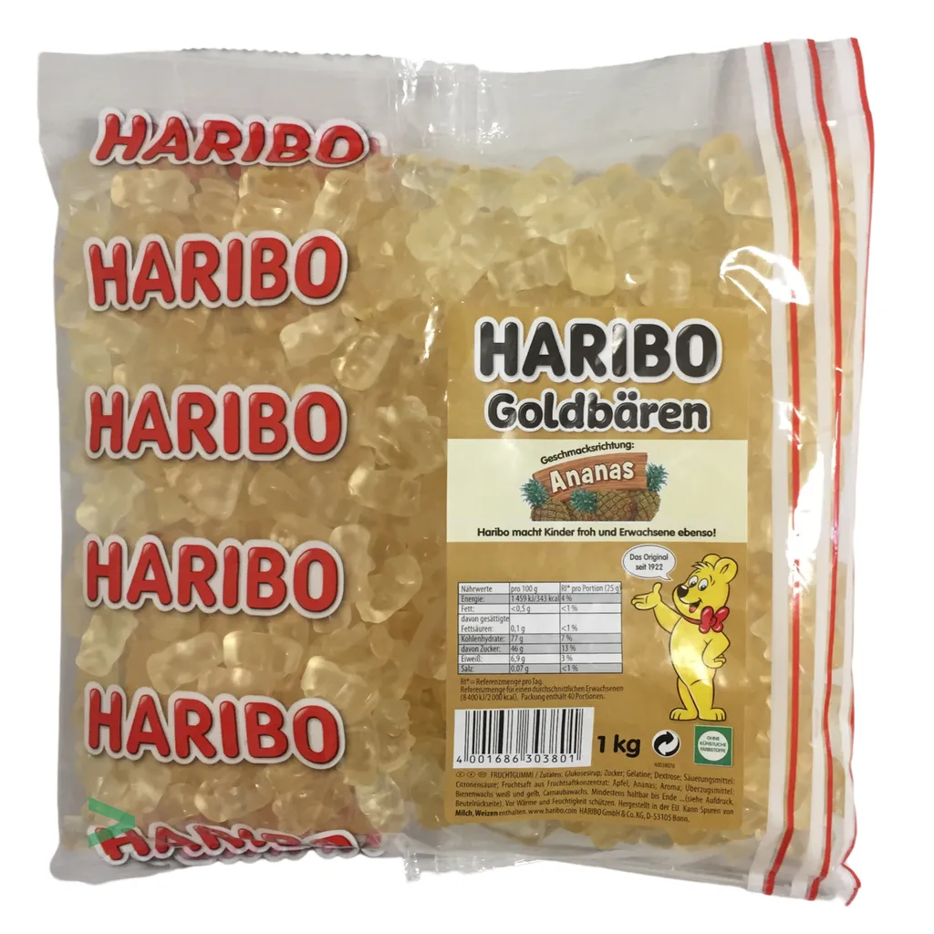 Haribo Goldbären Ananas (1kg Beutel Gummibärchen Weiß) Sortenrein 5 Haribo Goldbären Ananas (1kg Beutel Gummibärchen Weiß) Sortenrein – Bild 3