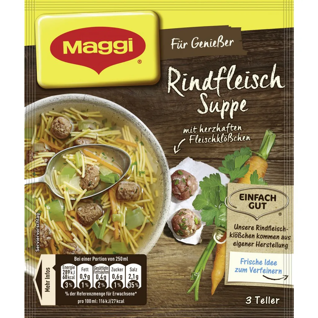 Maggi Für Genießer Rindfleisch Suppe Mit Fleischklößchen 60g 3 Maggi Für Genießer Rindfleisch Suppe Mit Fleischklößchen 60g