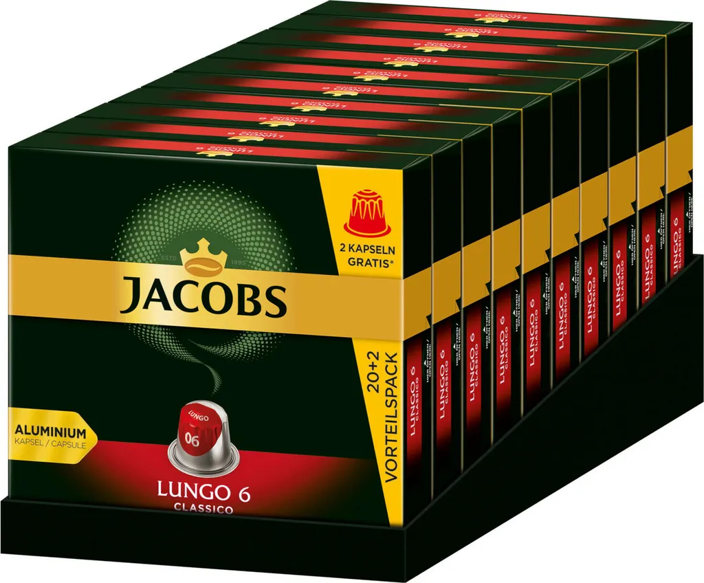 JACOBS Kapseln Lungo 6 Classico 10 X 20+2 Nespresso®* Kompatible Kaffeekapseln 3 JACOBS Kapseln Lungo 6 Classico 10 X 20+2 Nespresso®* Kompatible Kaffeekapseln