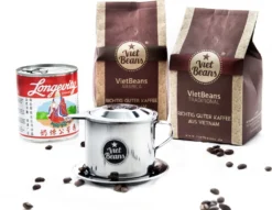 Vietnamesisches Kaffee-Starterset VietBeans Gemahlen - 2 X 250g Gemahlener Röstkaffee + Filter (Phin) + Gez. Kondensmilch -Haribo || Tassimo || Senseo Verkaufsgeschäft d7181f7d2ef11274d0cc4f39fc4f87b5