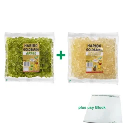 Haribo Goldbären Testpaket Apfel & Ananas (je 1kg Sortenrein) + Usy Block