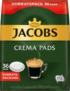 JACOBS Kaffeepads Crema Classic UTZ- 5 X 36 Getränke Pads Vorteilspack -Haribo || Tassimo || Senseo Verkaufsgeschäft ede785064078fc07128a2737e6b3b164