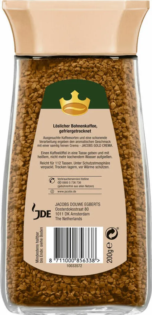 JACOBS GOLD Crema, Löslicher Kaffee, 200 G GL 4 JACOBS GOLD Crema, Löslicher Kaffee, 200 G GL – Bild 2