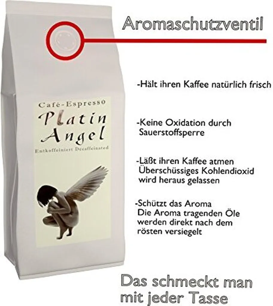Espresso / Cafe - Kaffeebohnen Entkoffeiniert "Platin Angel" (Ganze Bohnen,1000 G) 4 Espresso / Cafe - Kaffeebohnen Entkoffeiniert "Platin Angel" (Ganze Bohnen,1000 G) – Bild 2